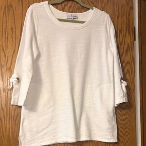 Neon Buddha White 3/4 Sleeve Tunic with Button Accents